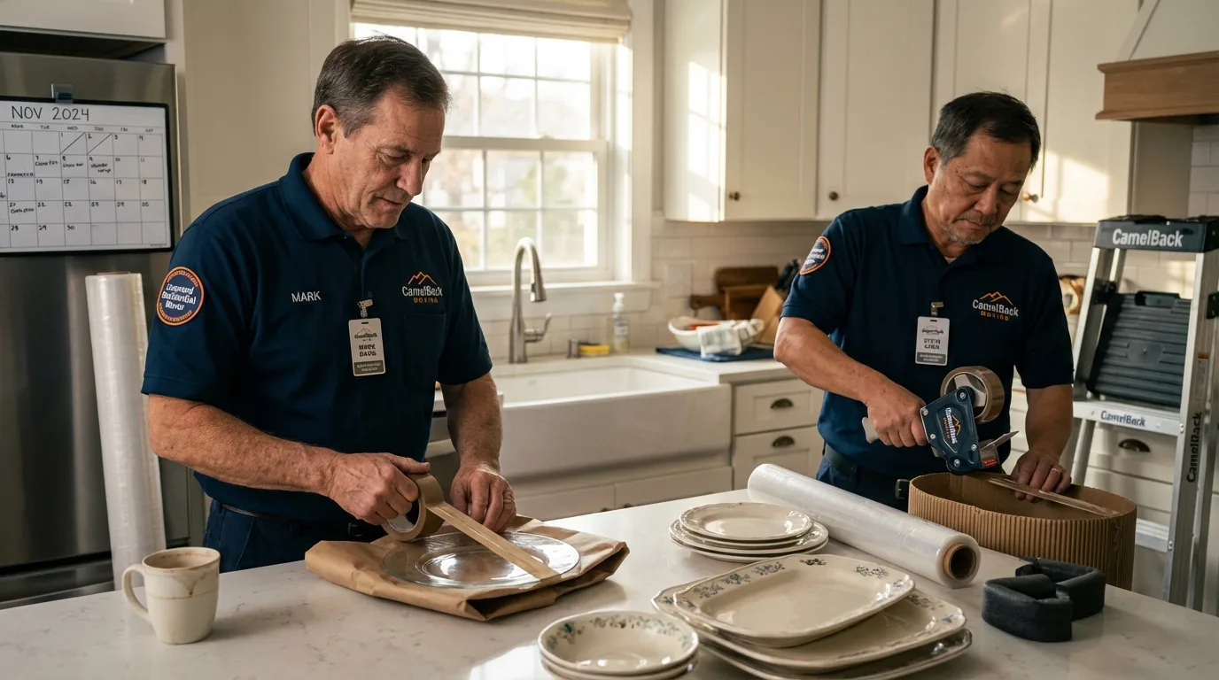 Professional crew packing kitchen dishware in Fayetteville, PA
